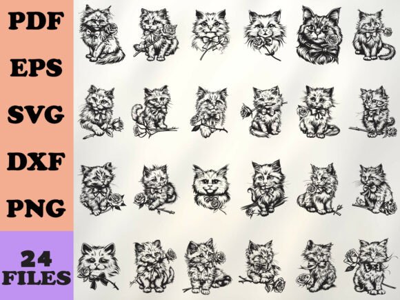 Download Romantic Rose Cat Line Art - Cat line art Collection