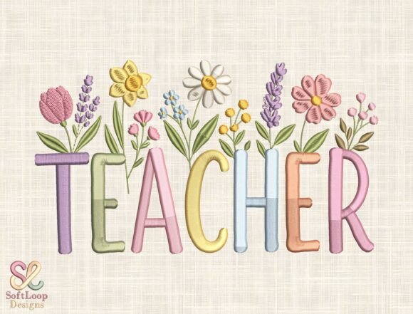 Download TEACHER Floral Embroidery Design - Premium Resources