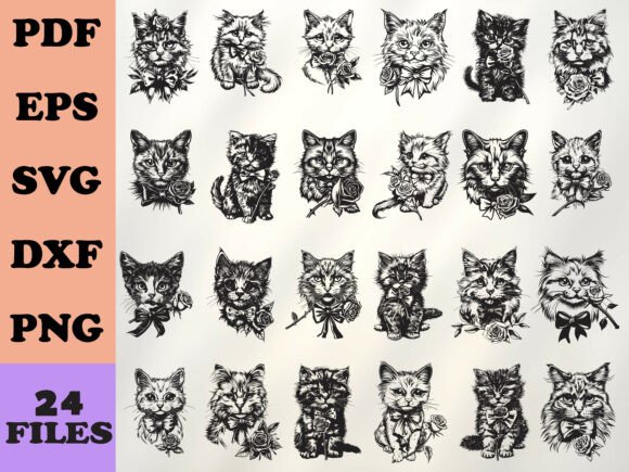 Download Romantic Rose Cat Line Art - Cat line art Collection
